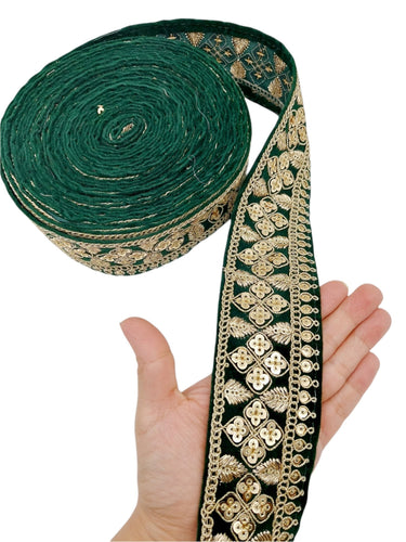 Velvet Fabric Sari Border Trim With Gold Sequins Embroidery, Trim By 9 Yards, Decorative Trimming